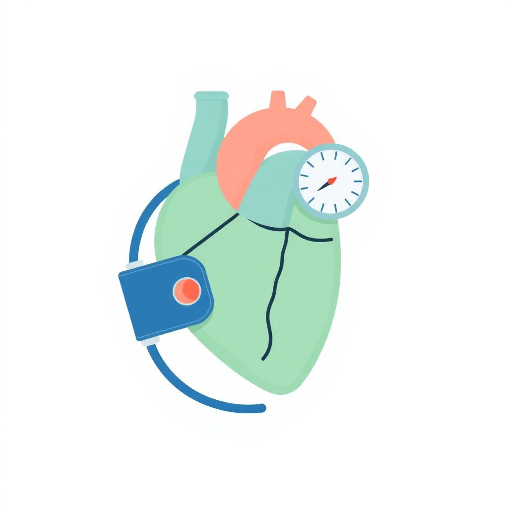 Illustration of a healthy heart with a blood pressure cuff